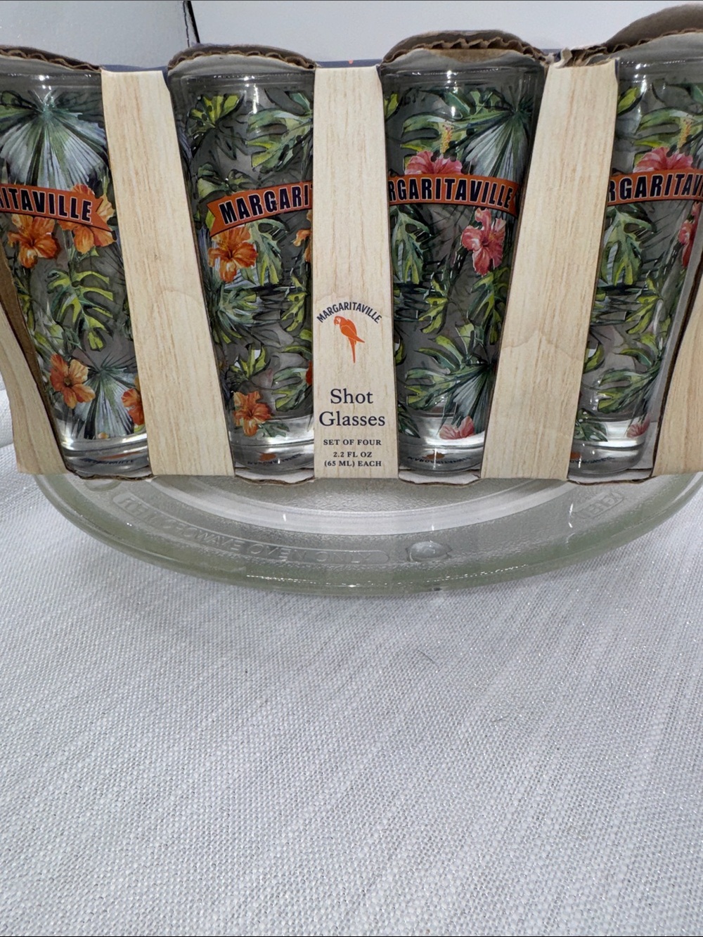 Margaritaville tall shot glasses 2.2 Oz set of 4 NIB palm leaves and flowers